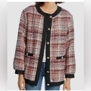 Lini Red Autumn Tweed Paneled Jacket Blazer